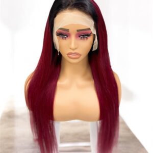 13*4 Lace Wig Straight Natural Human Hair 220% T1B/ 99J 24 Inches