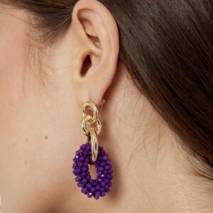 Purple Double Earring With Beads