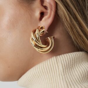 Gold Twist & Twirl Hoops Earrings