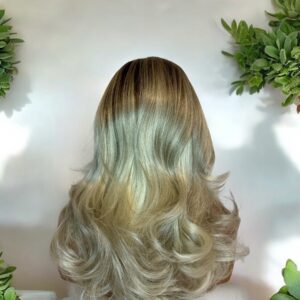 13x6 Platinum Gradient Wavy Wig With Dark Roots 18inches