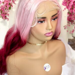 13x4x1 Wavy Ombre Pink Red Lace Front Wig 26 inches