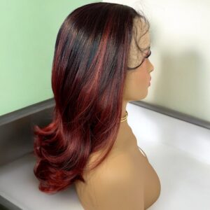 13x6 Black Highlight Burgundy Lace Front Wave Short 18inches