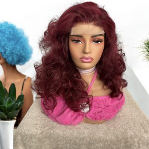 DD 4x4 Wine Bouncy Fumi Lace Wig 250% Density 20 Inches